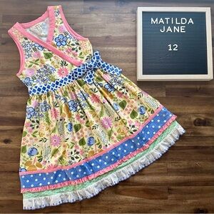NEW Matilda Jane The Adventure Begins May Day Dress 12 Pink Blue Yellow Floral